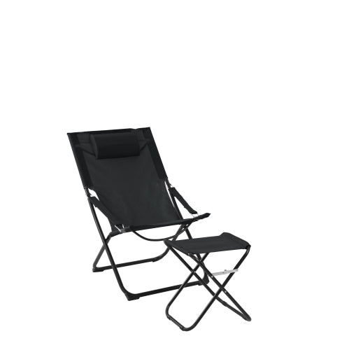 Moss pz-tm23-001 - ensemble chaise pliante appuie-tête repose-pieds textilène / structure en acier noir