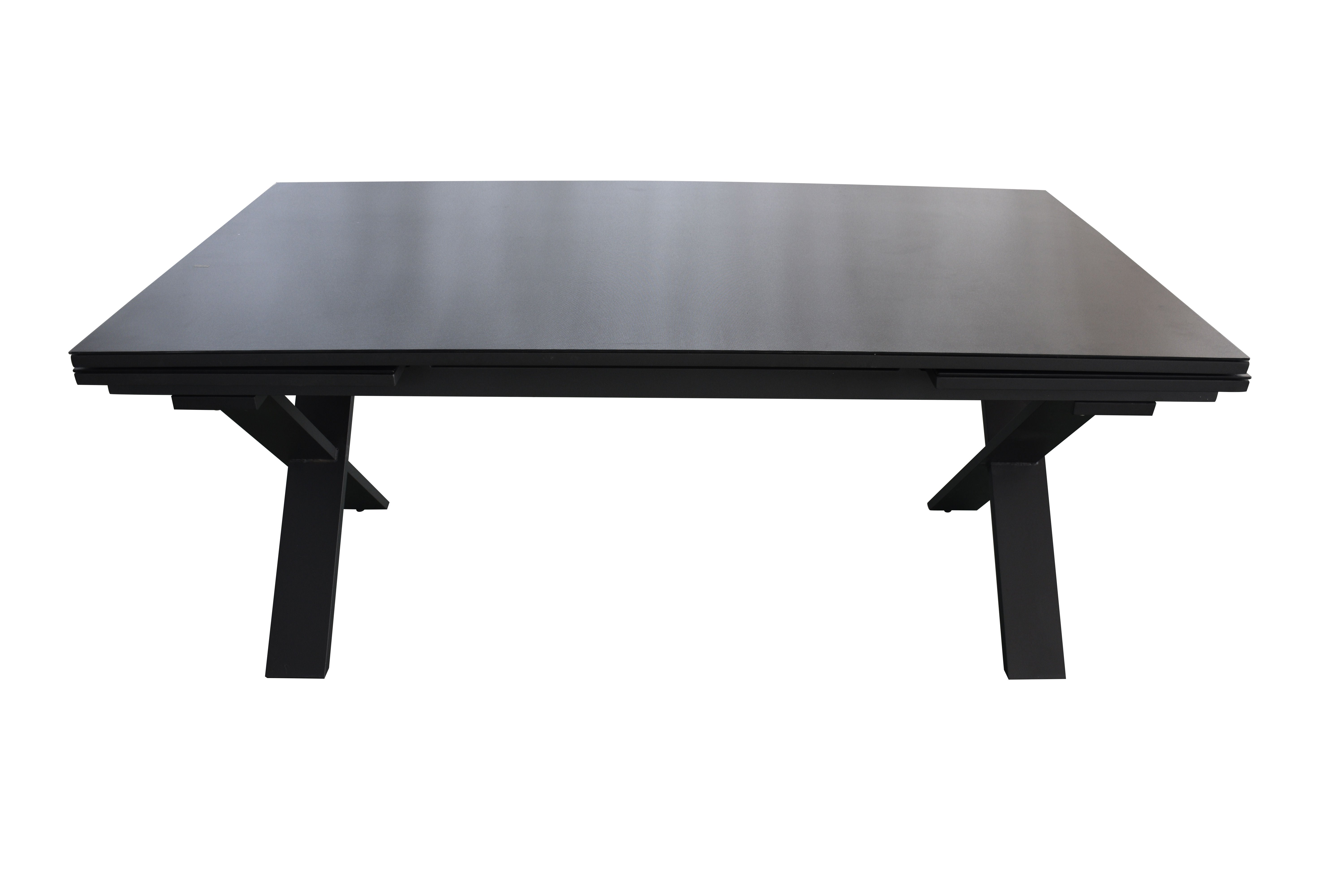 Moss Moss-0838 - table aluminium noir extensible vitrée noire + pattes croisées